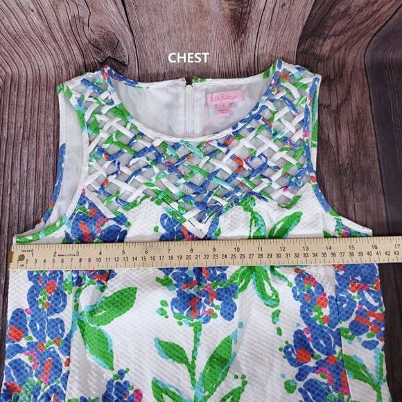 𝅺Lilly Pulitzer Ricci Shift Dress Womens 6 Fresh Cut Blue Bonnets Lattice Front - Picture 11 of 12